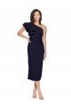 Affordable Ruched Midi Length Short Cocktail Formal Crepe Bridesmaid Dress / Prom Dress with Shoulder Ruffles